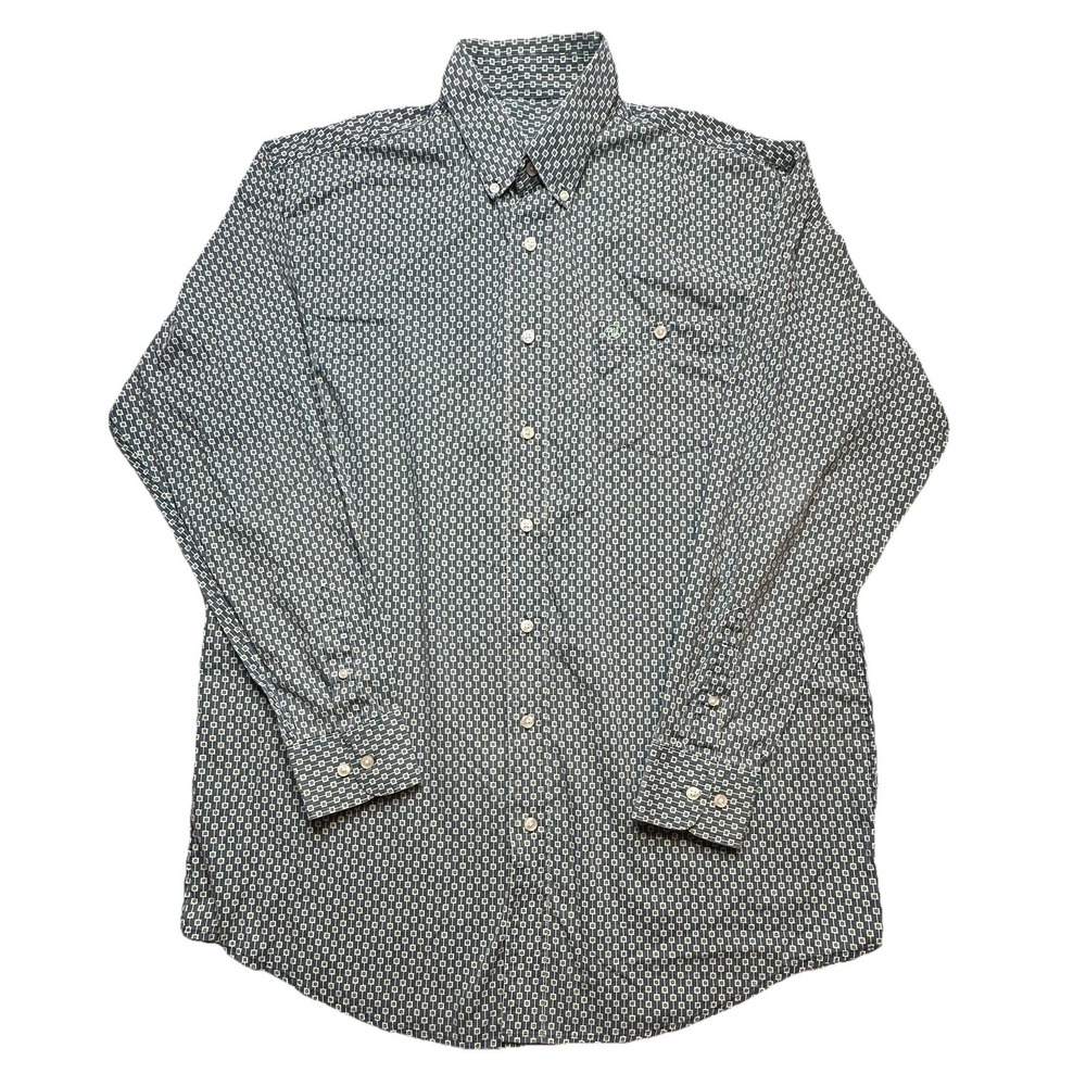 Wrangler Shirt Mens 2XL Blue Geometric Button Down Long Sleeve Woven Casual